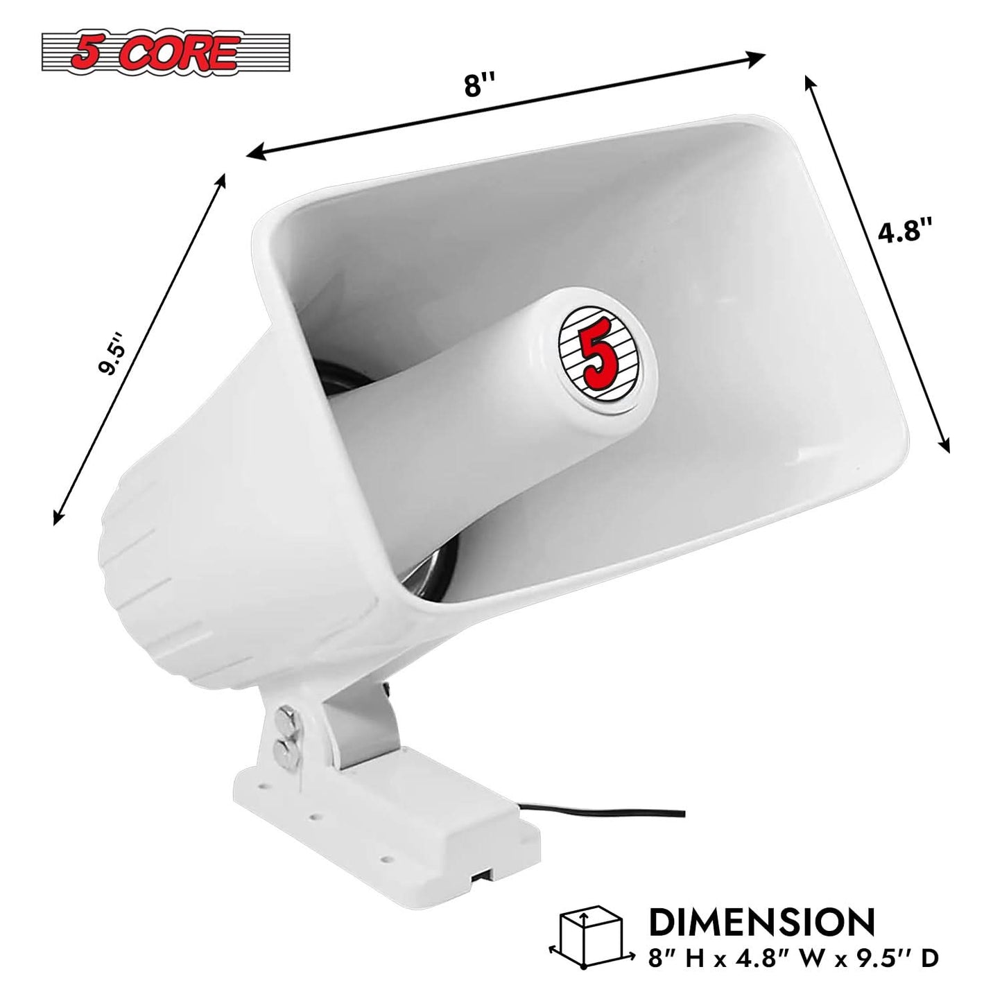 5 Core PA Speaker Pair 5 x 8" 65W Bull Horn Loud Audio Outdoor Speakers System 8Ohm Reflex Megaphone
