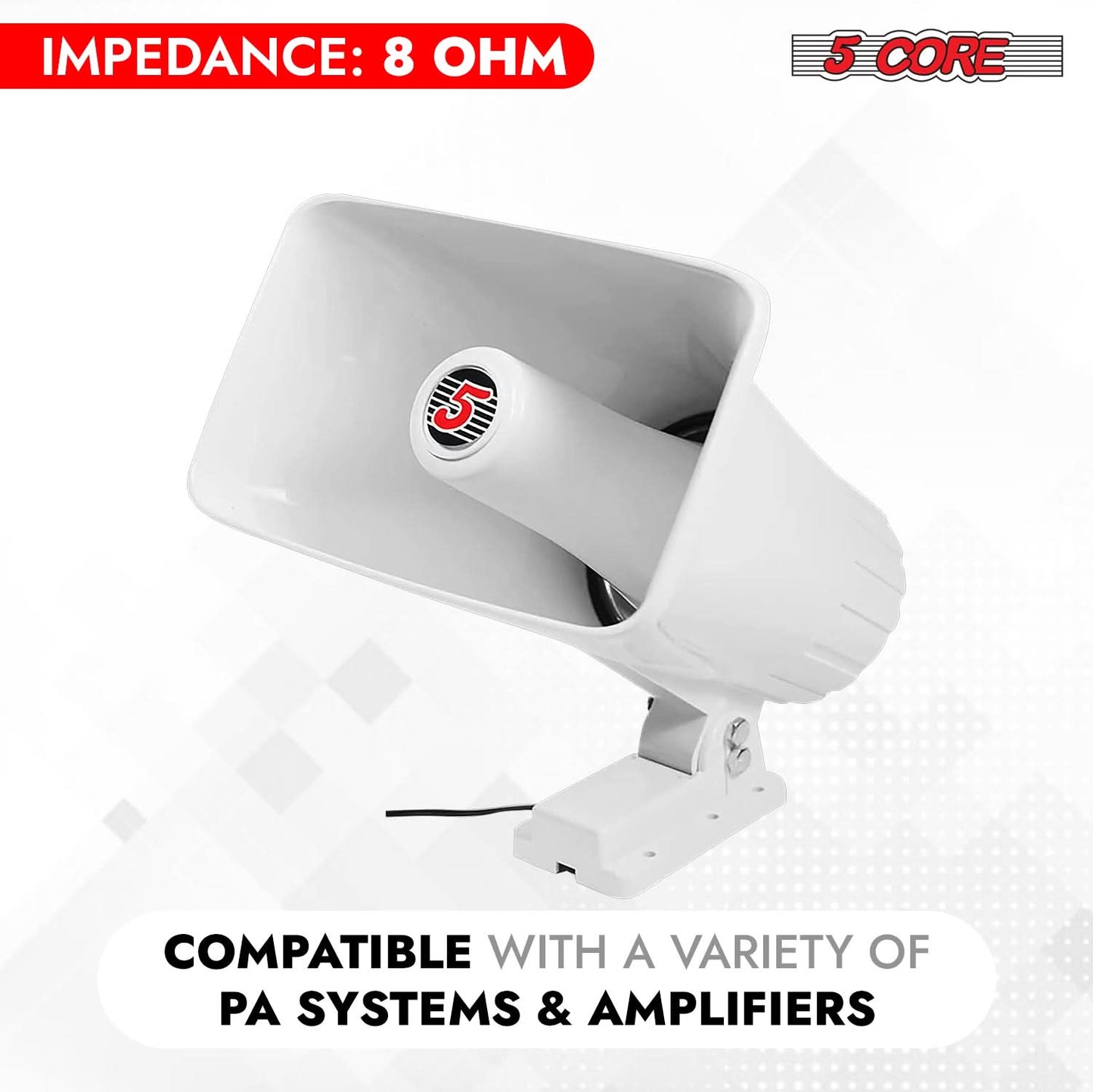 5 Core PA Speaker Pair 5 x 8" 65W Bull Horn Loud Audio Outdoor Speakers System 8Ohm Reflex Megaphone